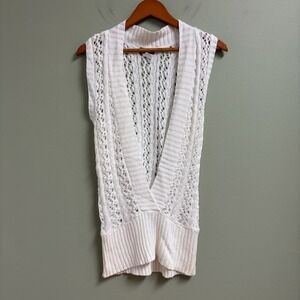 VTG Wet Seal Womens Y2K Open Knit Top Size L Deep V Cottagecore Festival Boho